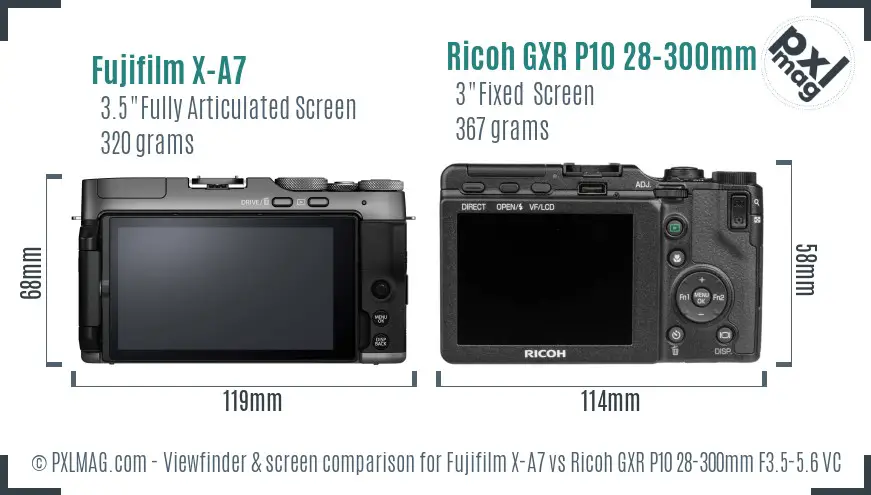 Fujifilm X-A7 vs Ricoh GXR P10 28-300mm F3.5-5.6 VC Screen and Viewfinder comparison
