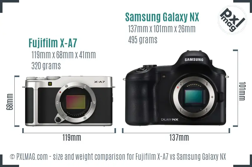 Fujifilm X-A7 vs Samsung Galaxy NX size comparison