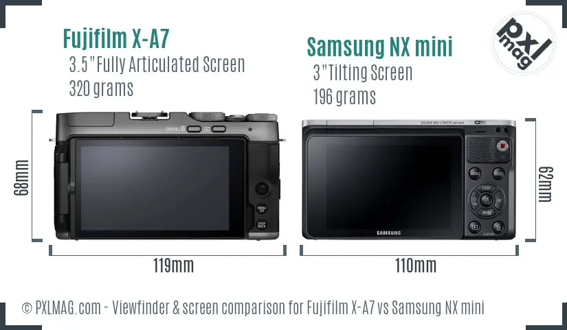 Fujifilm X-A7 vs Samsung NX mini Screen and Viewfinder comparison