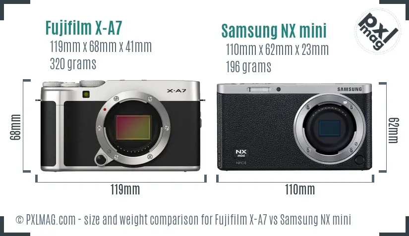 Fujifilm X-A7 vs Samsung NX mini size comparison