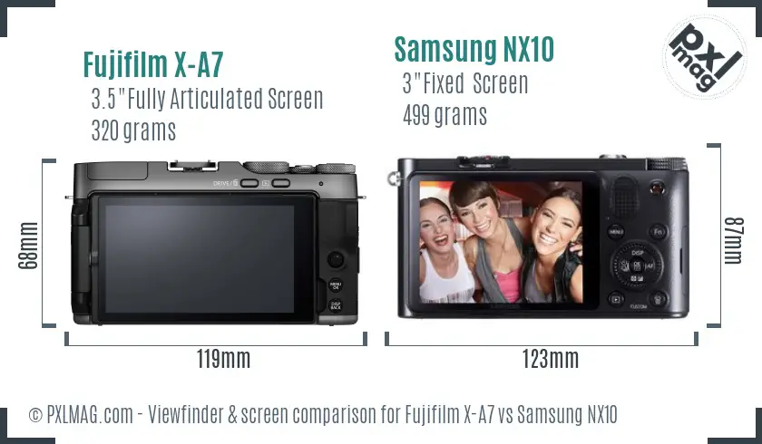 Fujifilm X-A7 vs Samsung NX10 Screen and Viewfinder comparison Fujifilm X-A7 vs Samsung NX10 Screen and Viewfinder comparison