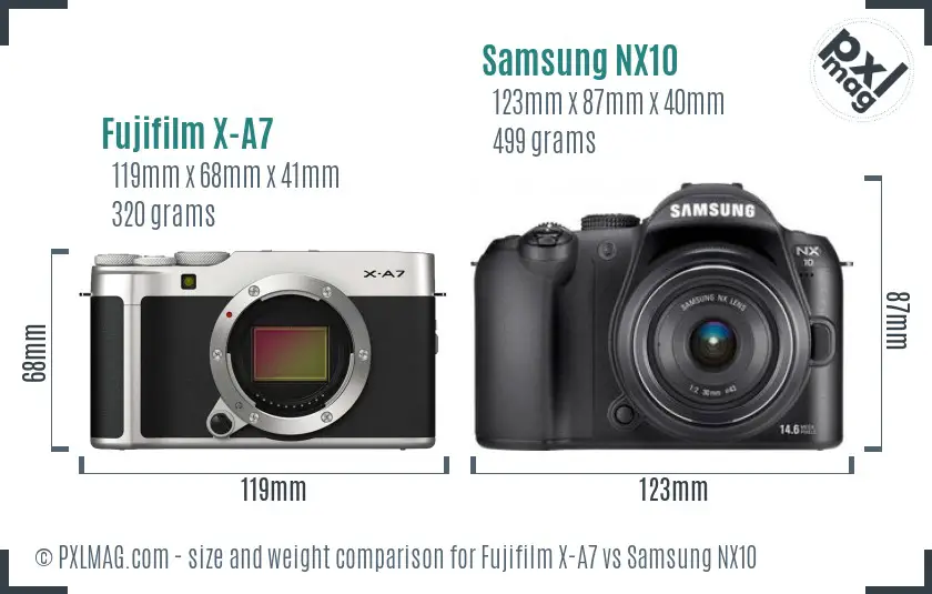Fujifilm X-A7 vs Samsung NX10 size comparison Fujifilm X-A7 vs Samsung NX10 size comparison