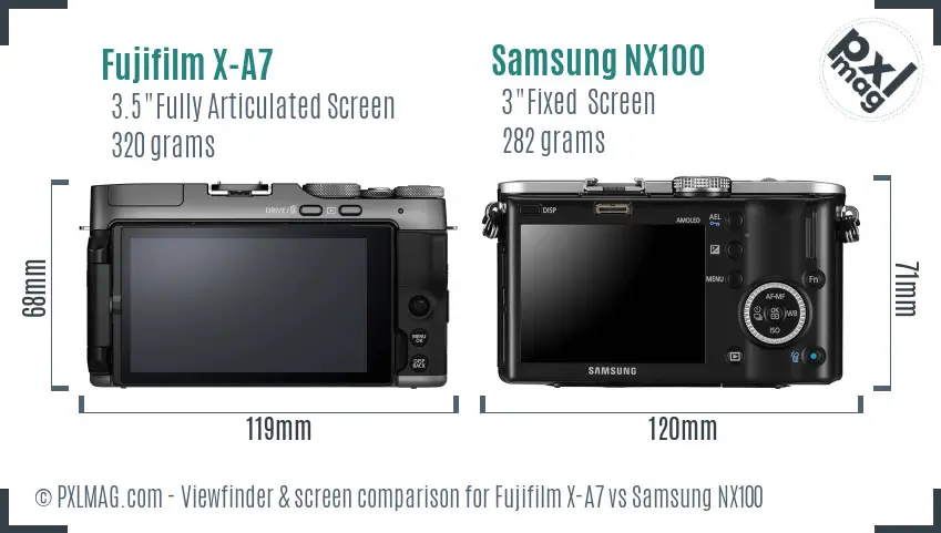 Fujifilm X-A7 vs Samsung NX100 Screen and Viewfinder comparison