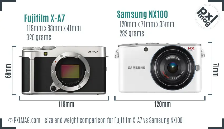 Fujifilm X-A7 vs Samsung NX100 size comparison