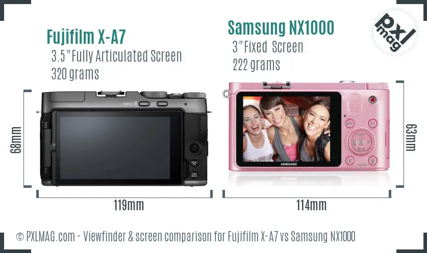 Fujifilm X-A7 vs Samsung NX1000 Screen and Viewfinder comparison