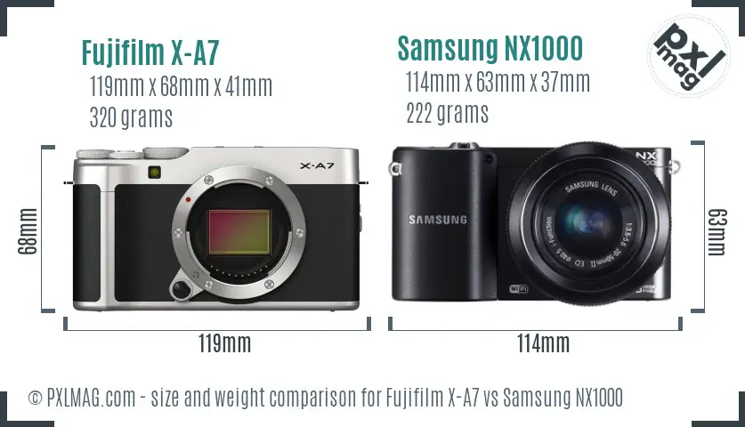 Fujifilm X-A7 vs Samsung NX1000 size comparison