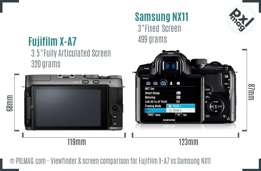 Fujifilm X-A7 vs Samsung NX11 Screen and Viewfinder comparison