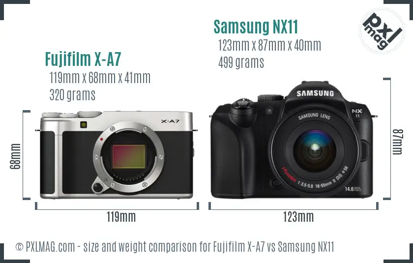 Fujifilm X-A7 vs Samsung NX11 size comparison