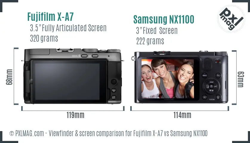 Fujifilm X-A7 vs Samsung NX1100 Screen and Viewfinder comparison
