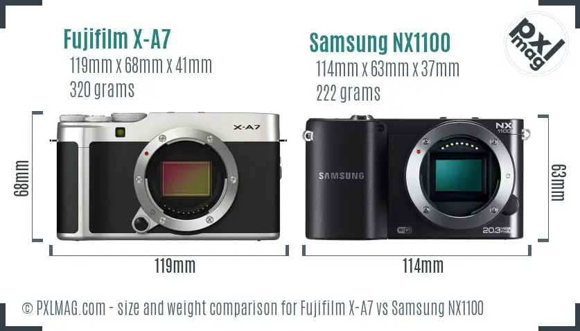 Fujifilm X-A7 vs Samsung NX1100 size comparison