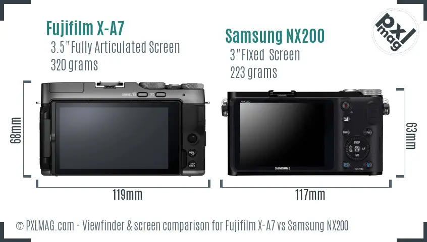 Fujifilm X-A7 vs Samsung NX200 Screen and Viewfinder comparison