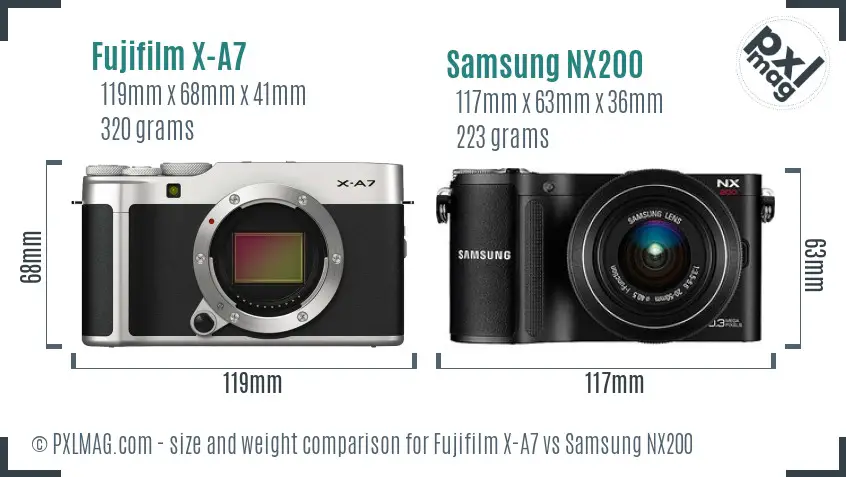 Fujifilm X-A7 vs Samsung NX200 size comparison