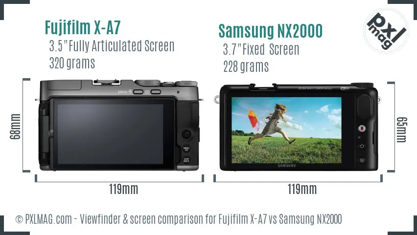 Fujifilm X-A7 vs Samsung NX2000 Screen and Viewfinder comparison
