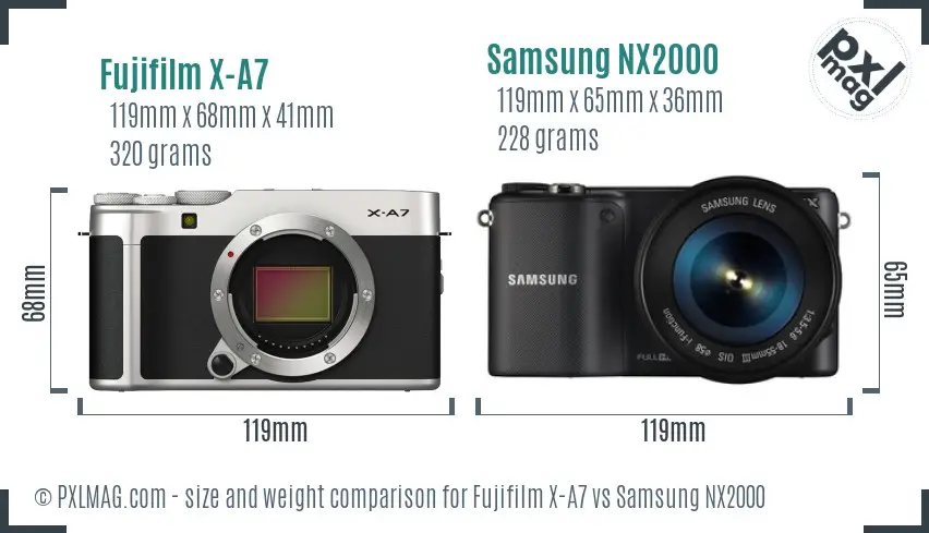 Fujifilm X-A7 vs Samsung NX2000 size comparison