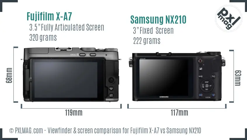 Fujifilm X-A7 vs Samsung NX210 Screen and Viewfinder comparison