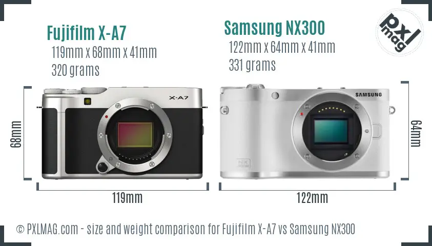 Fujifilm X-A7 vs Samsung NX300 size comparison