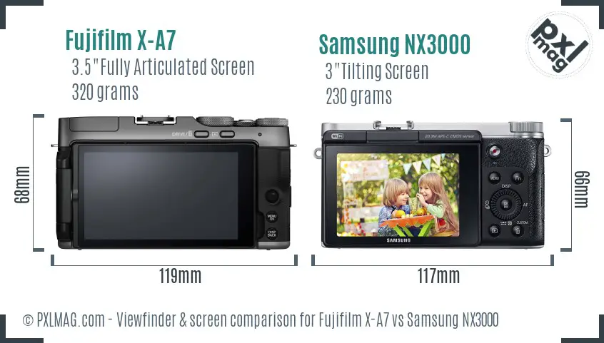 Fujifilm X-A7 vs Samsung NX3000 Screen and Viewfinder comparison