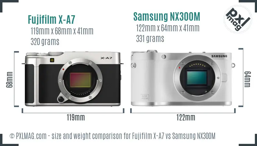 Fujifilm X-A7 vs Samsung NX300M size comparison
