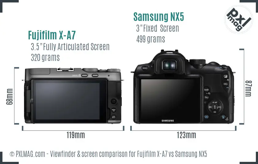 Fujifilm X-A7 vs Samsung NX5 Screen and Viewfinder comparison