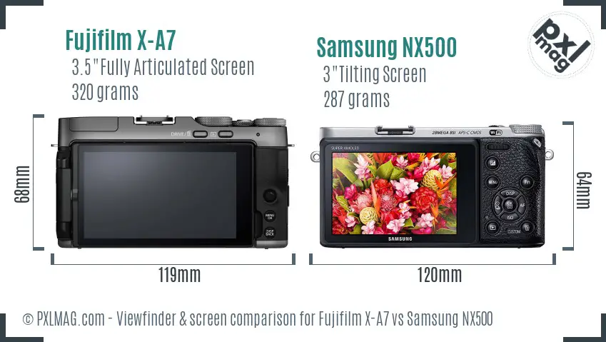 Fujifilm X-A7 vs Samsung NX500 Screen and Viewfinder comparison