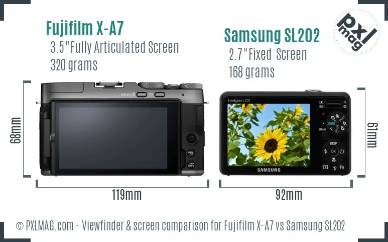 Fujifilm X-A7 vs Samsung SL202 Screen and Viewfinder comparison