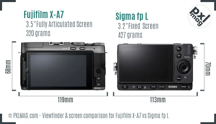 Fujifilm X-A7 vs Sigma fp L Screen and Viewfinder comparison