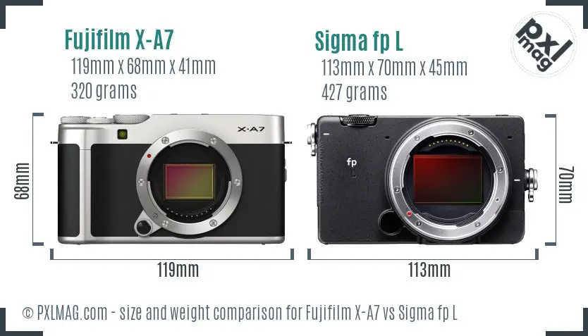 Fujifilm X-A7 vs Sigma fp L size comparison