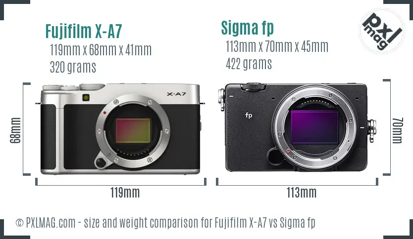 Fujifilm X-A7 vs Sigma fp size comparison