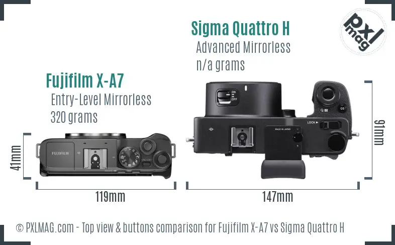 Fujifilm X-A7 vs Sigma Quattro H top view buttons comparison