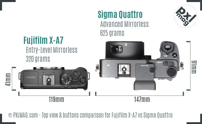 Fujifilm X-A7 vs Sigma Quattro top view buttons comparison
