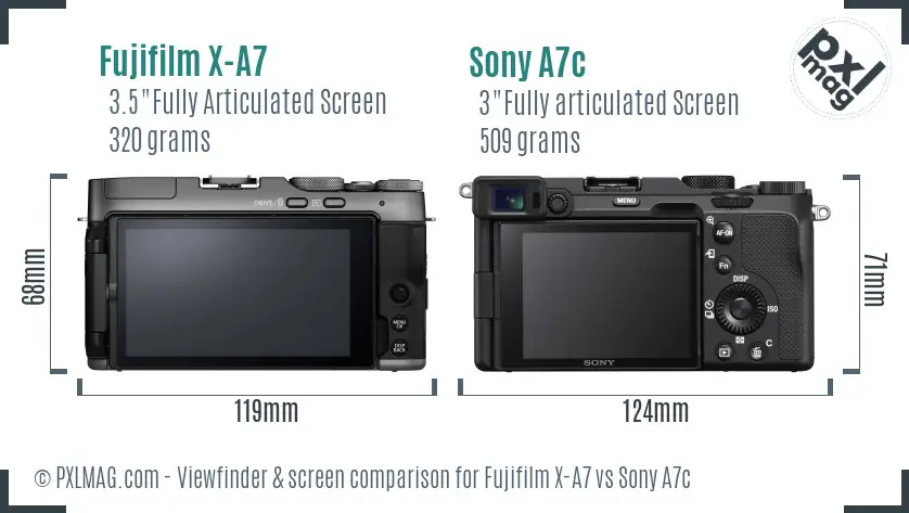 Fujifilm X-A7 vs Sony A7c Screen and Viewfinder comparison