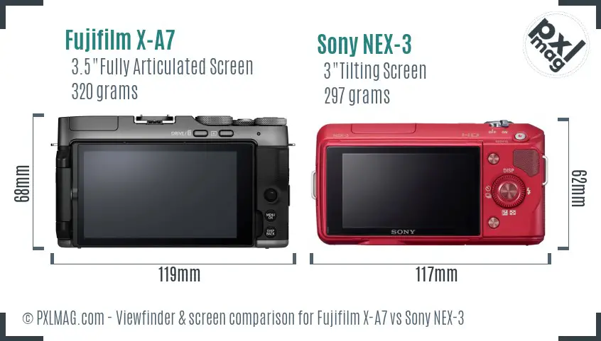 Fujifilm X-A7 vs Sony NEX-3 Screen and Viewfinder comparison