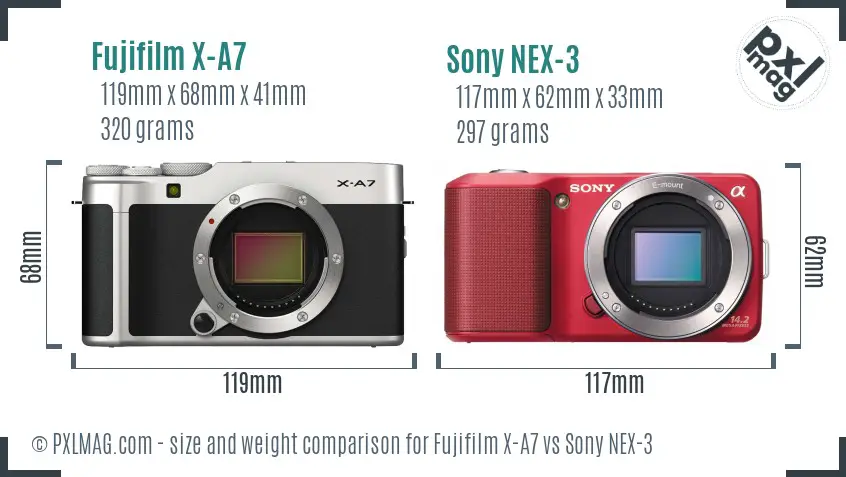 Fujifilm X-A7 vs Sony NEX-3 size comparison