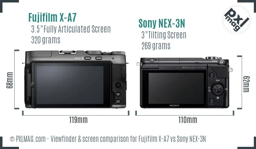 Fujifilm X-A7 vs Sony NEX-3N Screen and Viewfinder comparison