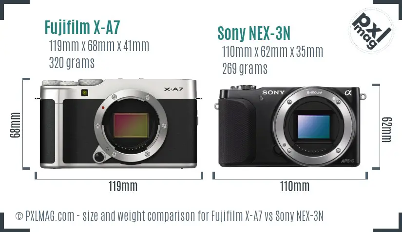 Fujifilm X-A7 vs Sony NEX-3N size comparison