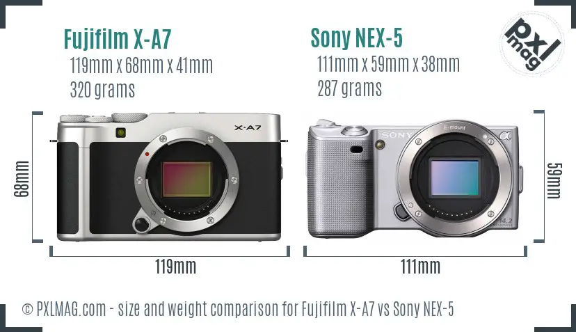 Fujifilm X-A7 vs Sony NEX-5 size comparison
