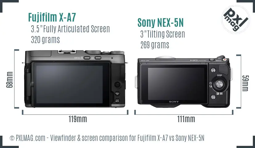 Fujifilm X-A7 vs Sony NEX-5N Screen and Viewfinder comparison
