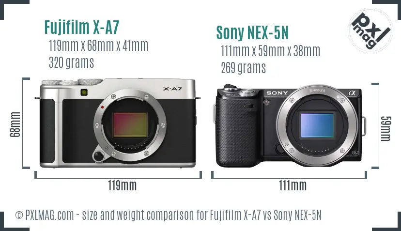 Fujifilm X-A7 vs Sony NEX-5N size comparison