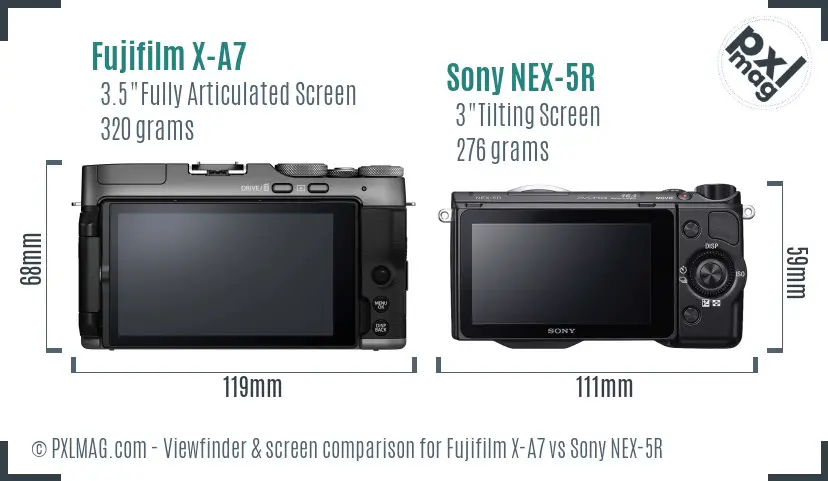 Fujifilm X-A7 vs Sony NEX-5R Screen and Viewfinder comparison