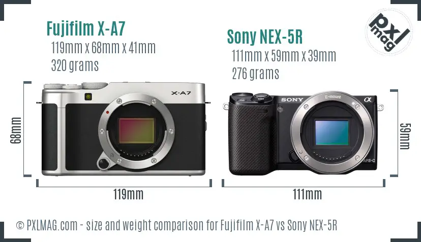 Fujifilm X-A7 vs Sony NEX-5R size comparison