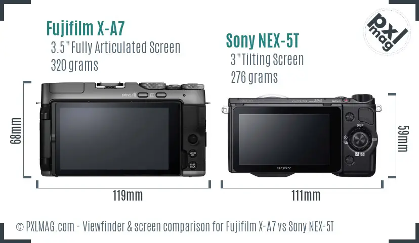 Fujifilm X-A7 vs Sony NEX-5T Screen and Viewfinder comparison