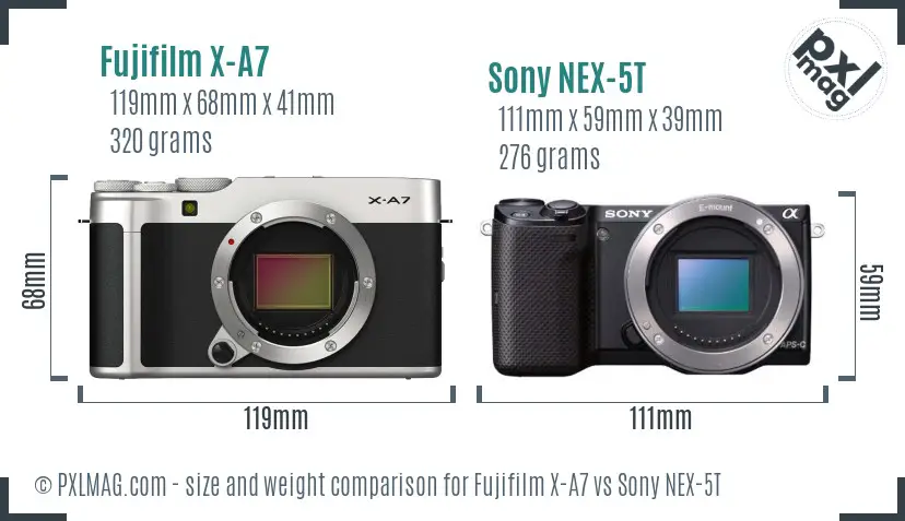 Fujifilm X-A7 vs Sony NEX-5T size comparison
