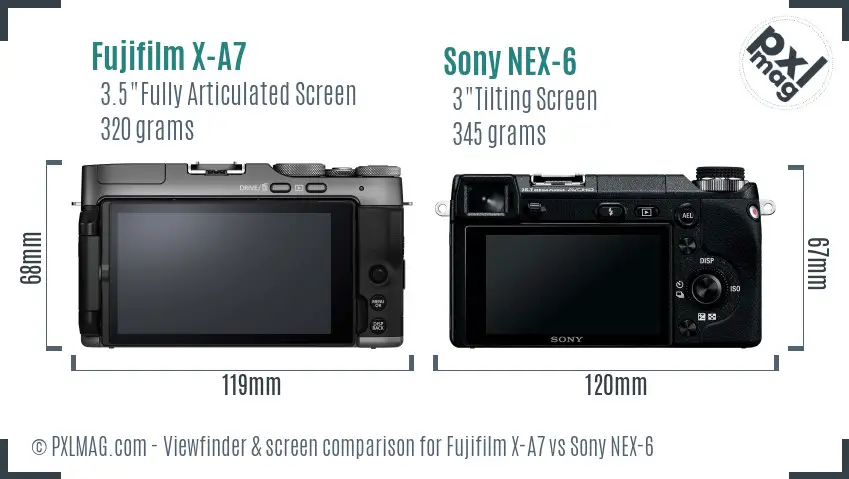 Fujifilm X-A7 vs Sony NEX-6 Screen and Viewfinder comparison