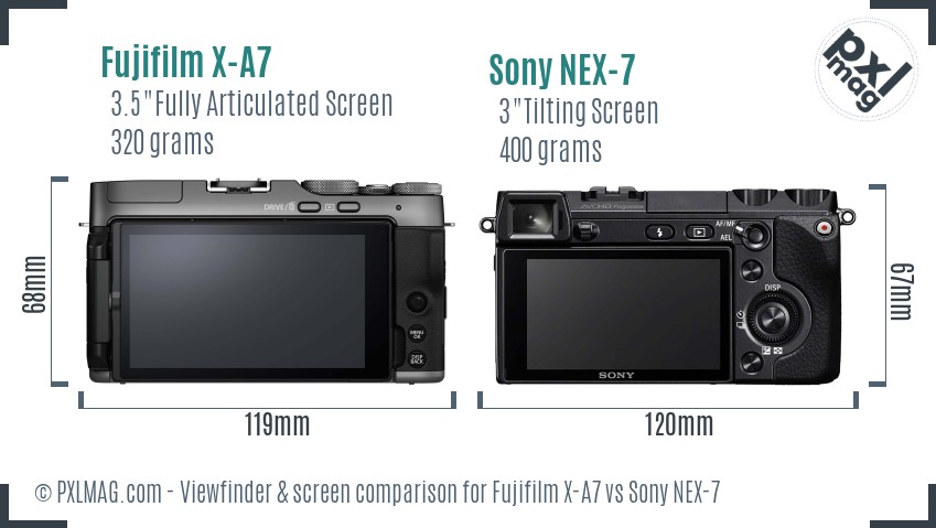 Fujifilm X-A7 vs Sony NEX-7 Screen and Viewfinder comparison