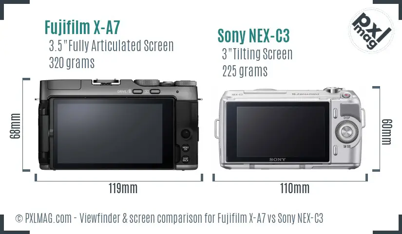 Fujifilm X-A7 vs Sony NEX-C3 Screen and Viewfinder comparison