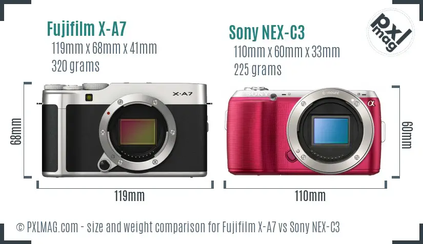 Fujifilm X-A7 vs Sony NEX-C3 size comparison