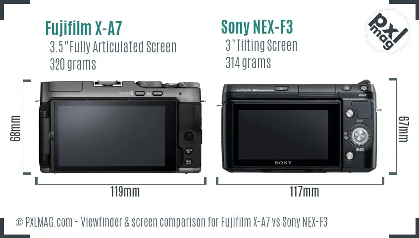 Fujifilm X-A7 vs Sony NEX-F3 Screen and Viewfinder comparison