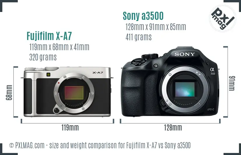 Fujifilm X-A7 vs Sony a3500 size comparison