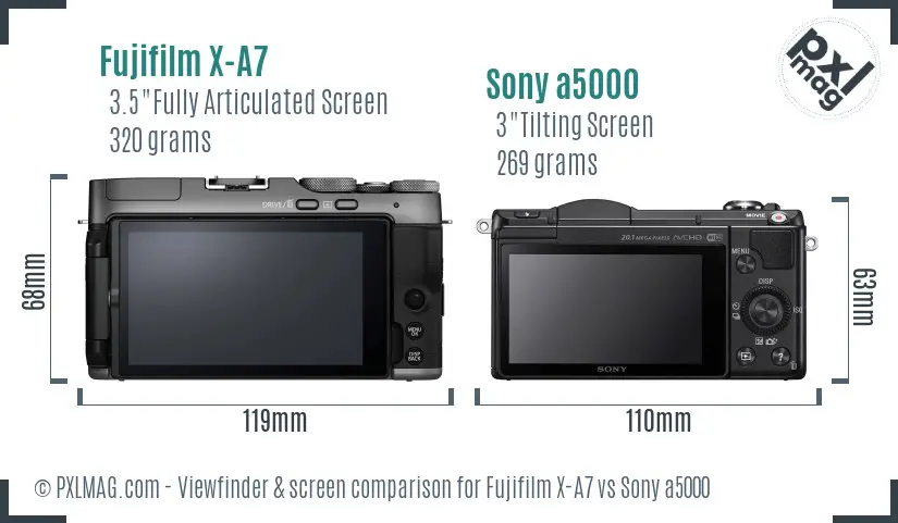 Fujifilm X-A7 vs Sony a5000 Screen and Viewfinder comparison