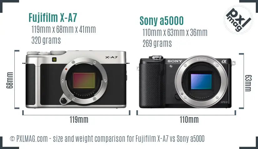 Fujifilm X-A7 vs Sony a5000 size comparison